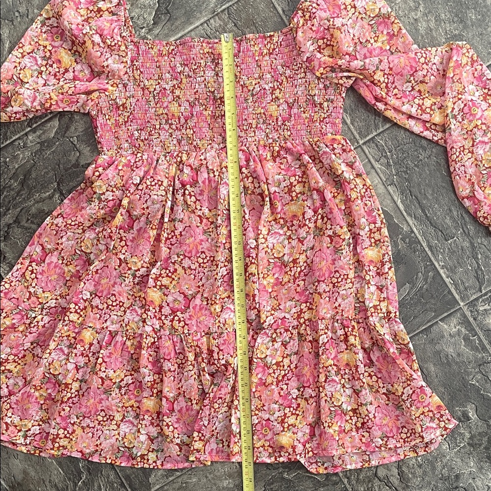CRYSTAL DOLL Floral Coquette Babydoll Long Sleeve Shirred Pleated A-Line Dress - Picture 10 of 14